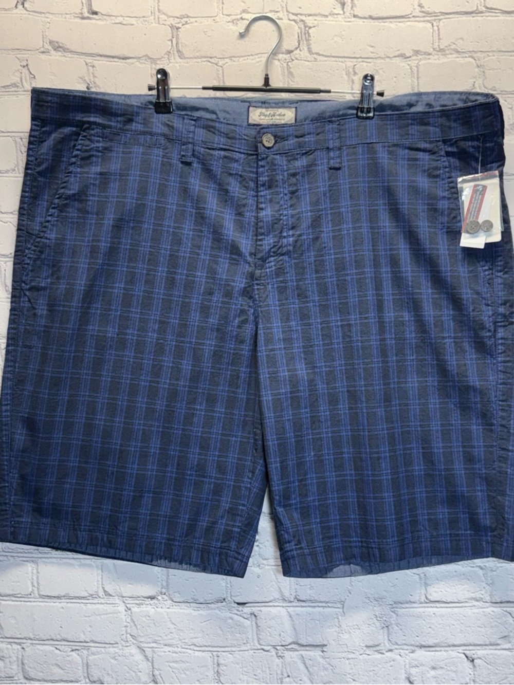 FLAG & ANTHEM Chino Stretch Shorts Mens 42 Flat 5 Pocket Blue Plaid NWT